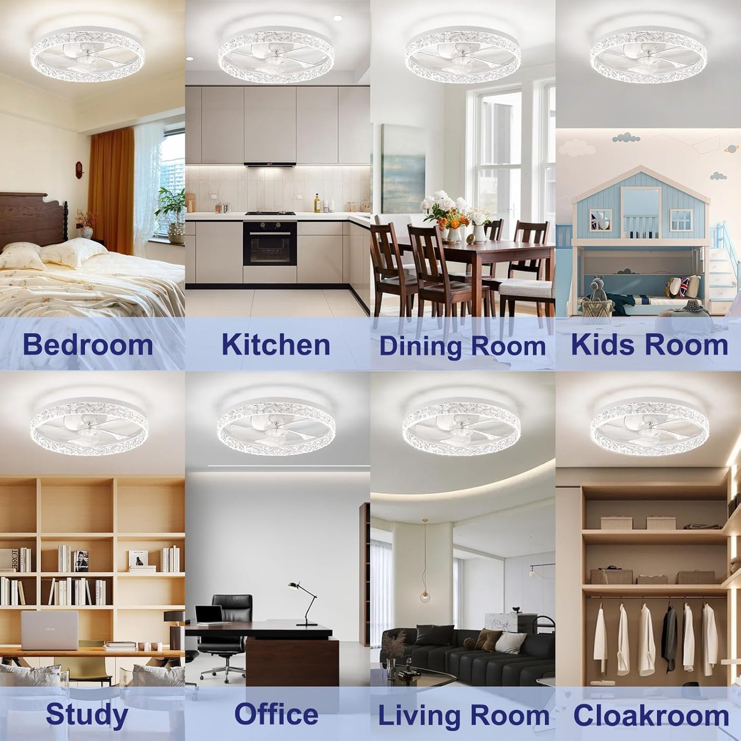 Flush Mount Ceiling Fan with Lights & Remote - 6 Speed Low Profile for Bedroom & Small Rooms