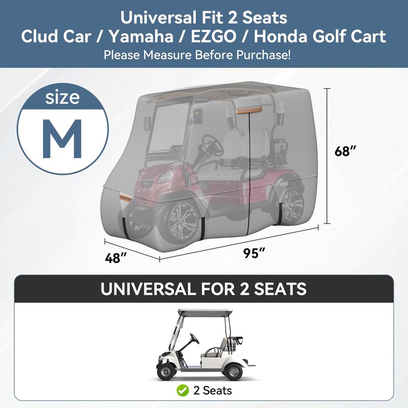 100% Waterproof 1200D Solution-Dyed Golf Cart Cover Universal Fit Yamaha,Honda,Club Car,EZGO and Most Brand Golf Cart for 2/2+2/4/4+2/6 Seats with Zipper Door,Storage Bag,Fit for 2+2/4 Passenger Cart