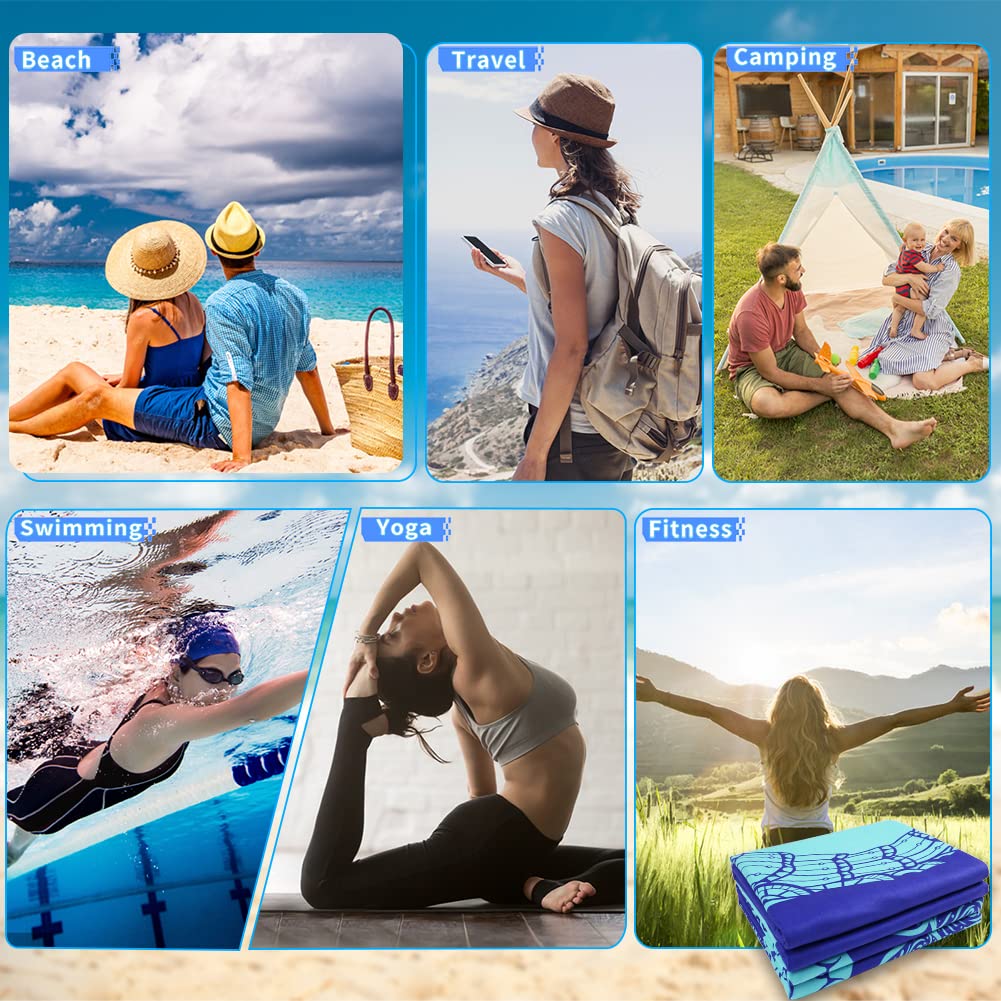 2 Pack Microfiber Lightweight Beach Towel 71"x32" Oversized Extra Large Thin Sand Free Towels Travel Swim Pool Yoga Gym Camping for Adults Women Men Beach Essentials Accessories Vacation Gift