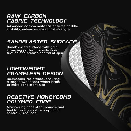 LUZZ Frameless Pickleball Paddle, Ultra Thermoformed GoldenVeil(16mm) T700 Carbon Fiber No Edge Pickleball Paddles Friction Surface for Spin Edgeless Pickle Ball Rackets for Players