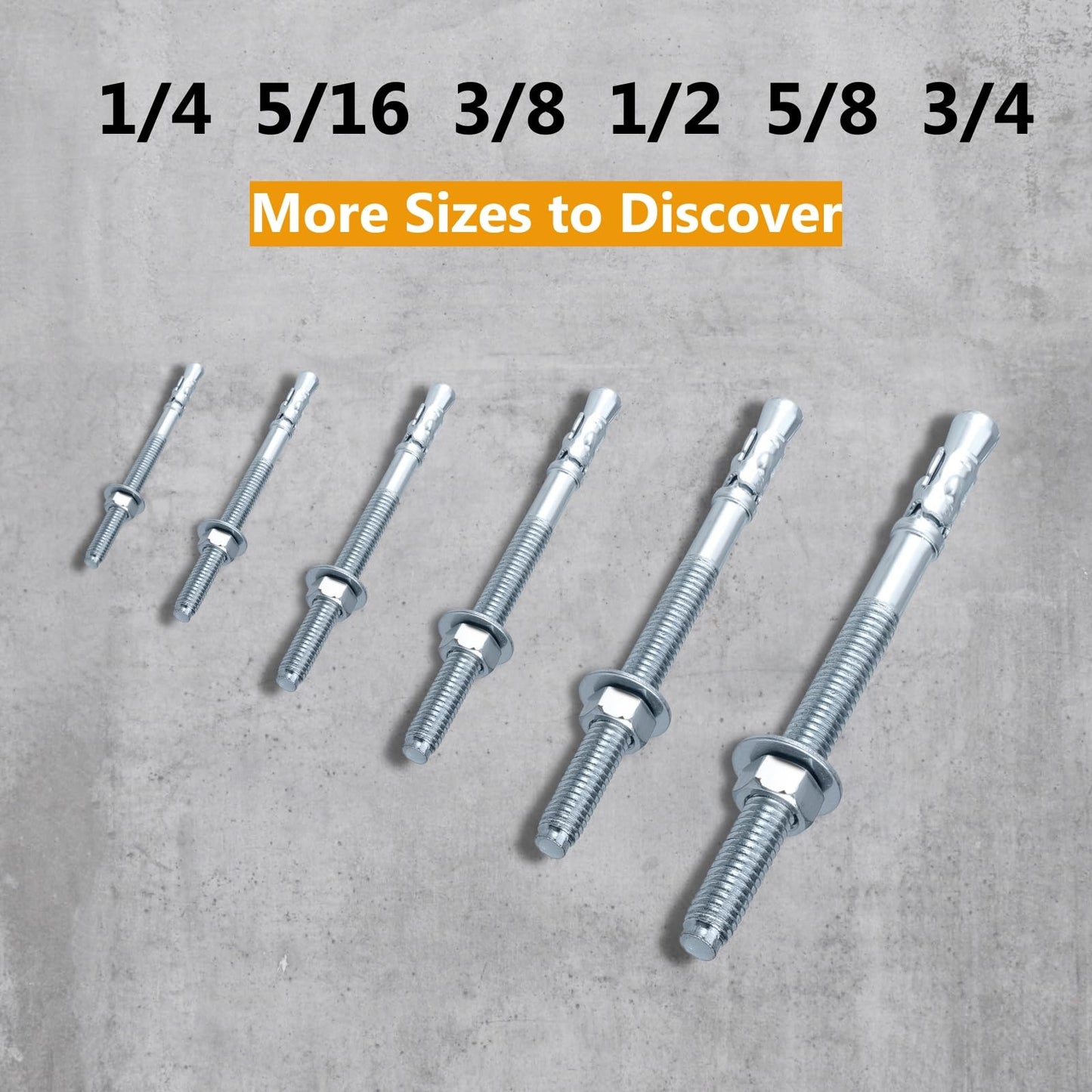 Party Animals 3/8 x 7 Inch Wedge Anchor, 5 PCs Zinc-Plated Industrial Anchor Bolts for Cement, Concrete