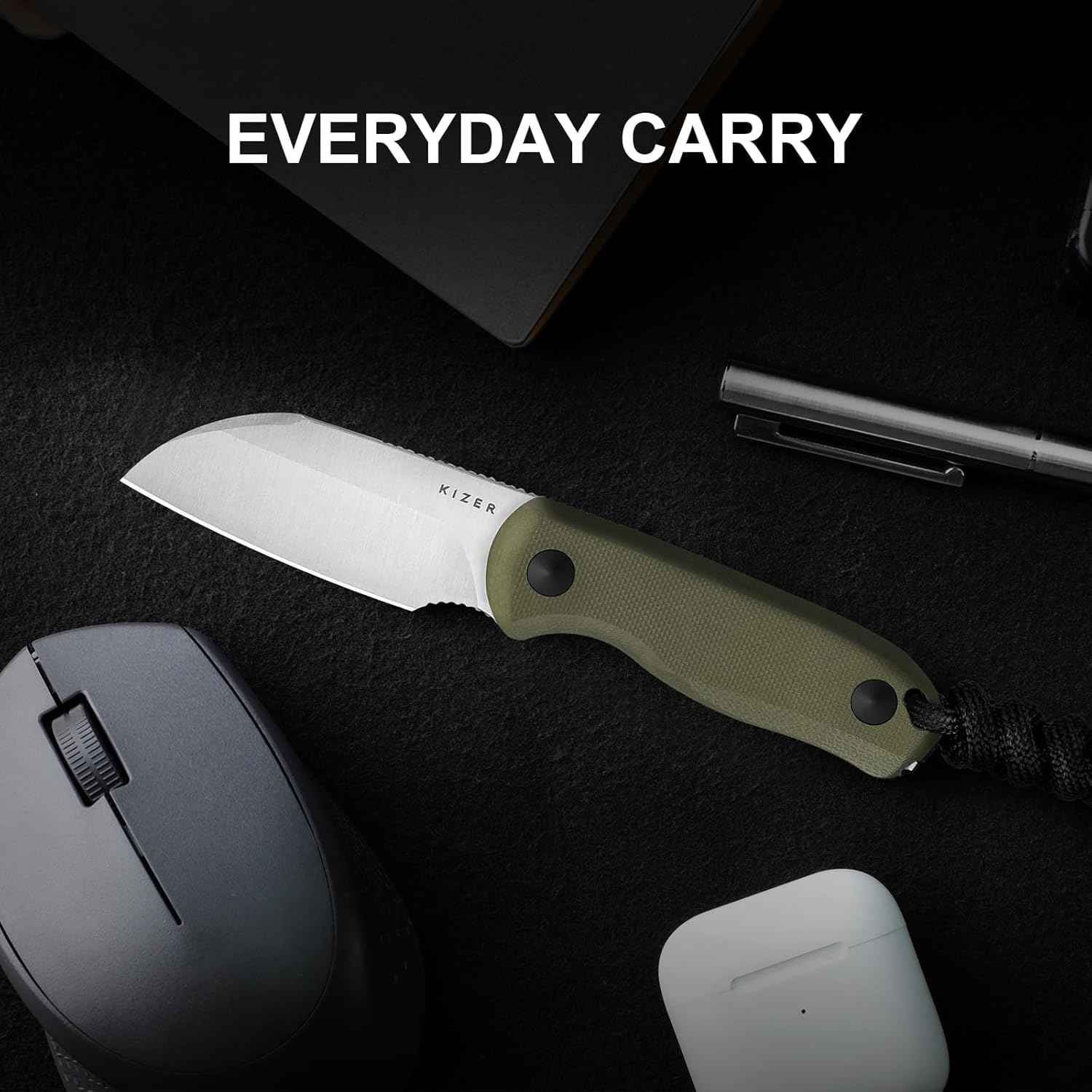 Kizer Drop Bear EDC Fixed Blade Knife - 2.57" 14C28N Blade, Yellow PEI Handle, Compact Survival Knife with Kydex Sheath
