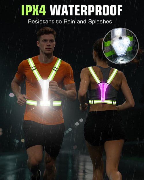 Zacro LED Reflective Vest with Chest Light 500LM, 5 RGB Colors High Visibility Rechargeable Light Up Running Vest IPX4 Night Safety Running Gear for Dog Walking, Cycling, Adjustable for Men Women Kids