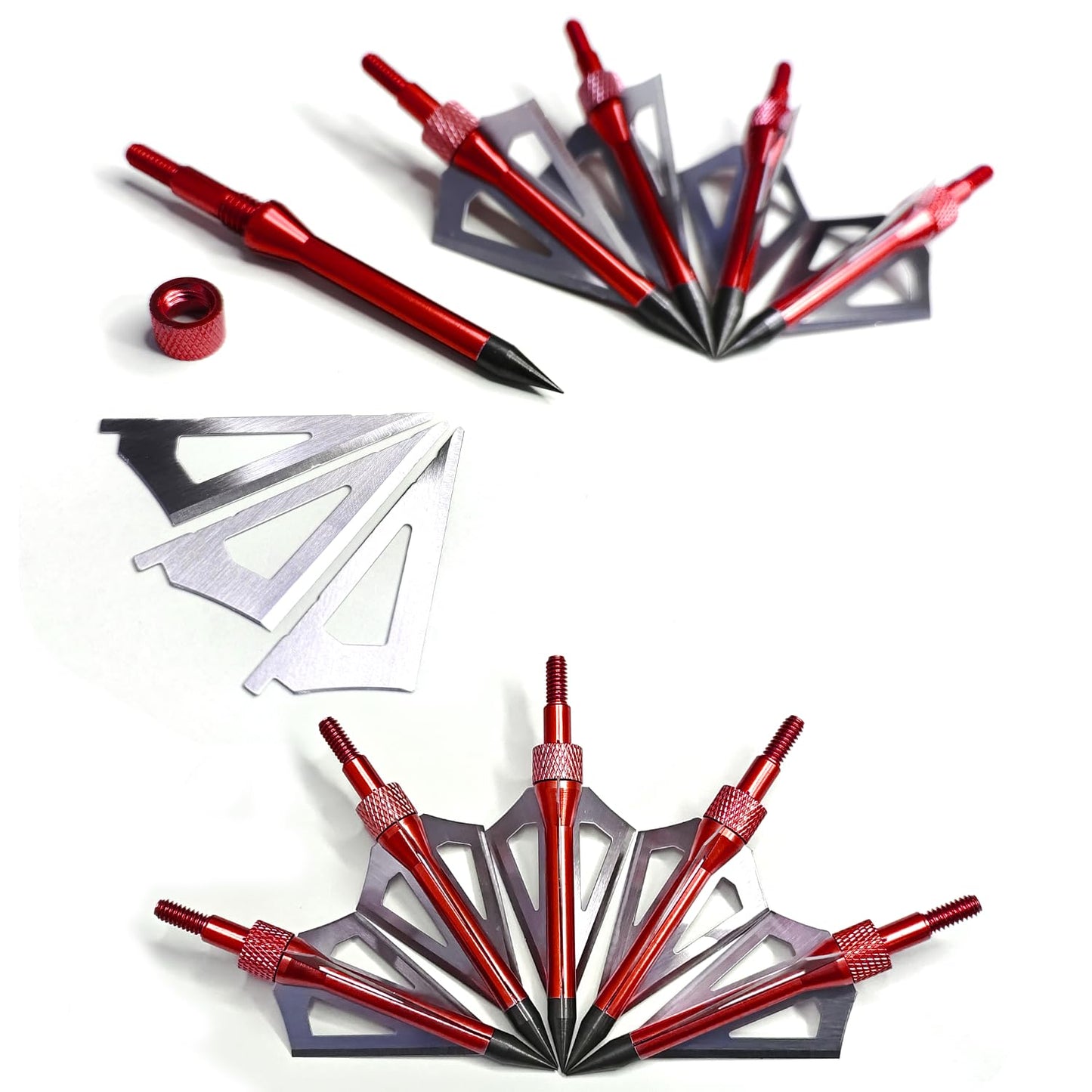 e5e10 12pcs Archery Broadheads 3 Fixed Steel Blade 100 Grain Hunting Arrowheads Fit for Compound Bow and Crossbow with One Black Plastic Portable Broadheads Case (Red-100 Grain)