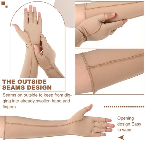 Janmercy 3 Pairs Arthritis Compression Gloves for Women and Men Carpal Tunnel Pain Relief, Rheumatoid, Swelling Tendonitis(Extended,Nude)
