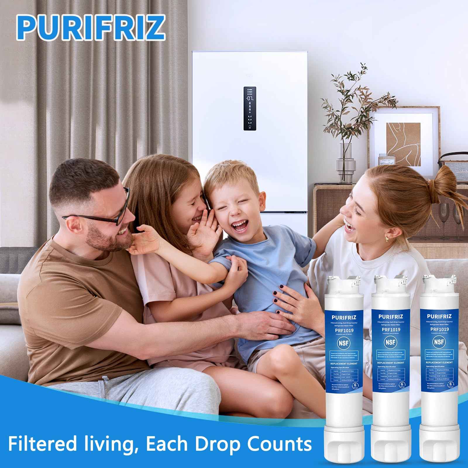 PURIFRIZ EPTWFU01 Refrigerator Water Filter Compatible with RWF5800A, EPTWFU01, EWF02, Pure Source Ultra II, Pure Source Ultra 2, 012505454226, 4562222, 6 Month / 300 Gallon,3 Pack