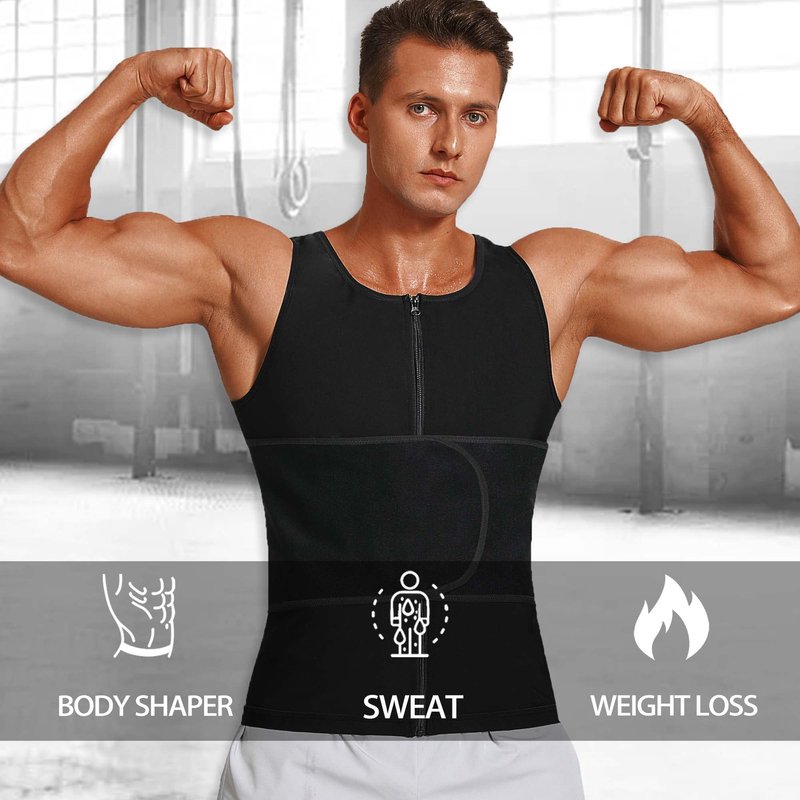 LMCOB Sauna Vest for Men Waist Trainer Vest with Zipper Workout Sauna Suit with Adjustable Waist Trimmer Belt(LYBH10072-01-S)