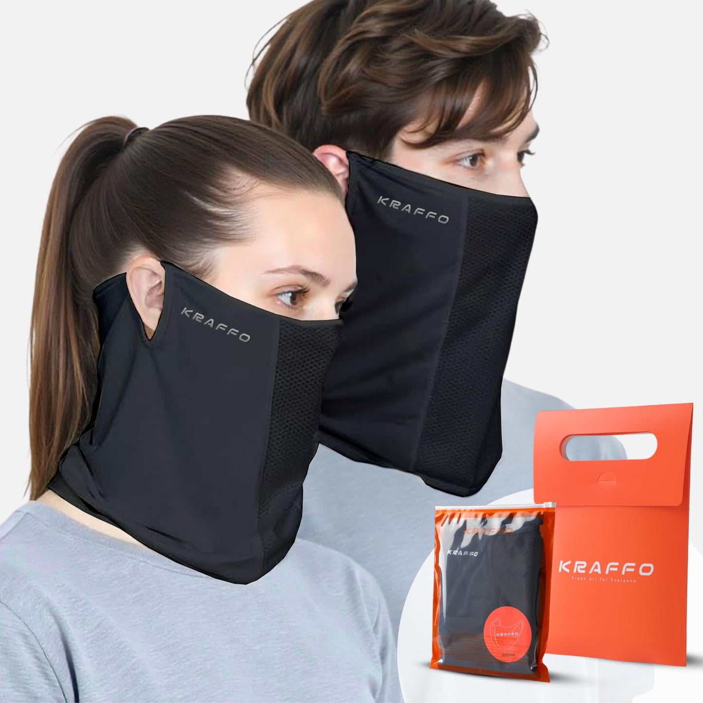 KRAFFO 2-Pack Ice Silk UV Protection Neck Gaiter – UPF 50+ Cooling Face Mask for Running, Hiking, Cycling – Breathable, Lightweight, Reusable – White or Black – Gift-Ready Packaging