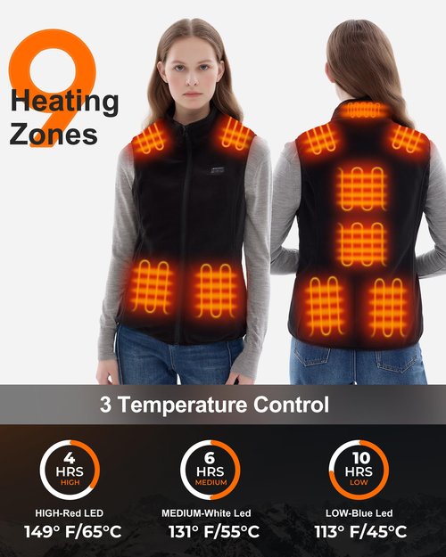 Hecusma Fleece Heated Vest for Women with Battery Pack 16000mAh 7.4V Included, Heated Fleece Vest Women, Warming Heating Vests-M
