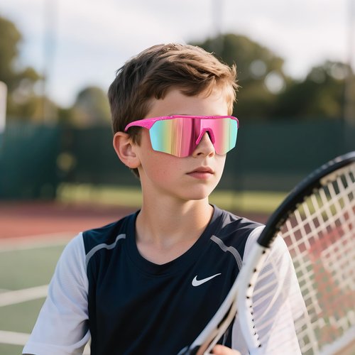 Ofwin Kids Sports Sunglasses for Boys Girls Polarized Youth Softball Baseball Sunglasses Cycling Running Age 5-15 Pink Frame/Purple Pink Mirror Lens