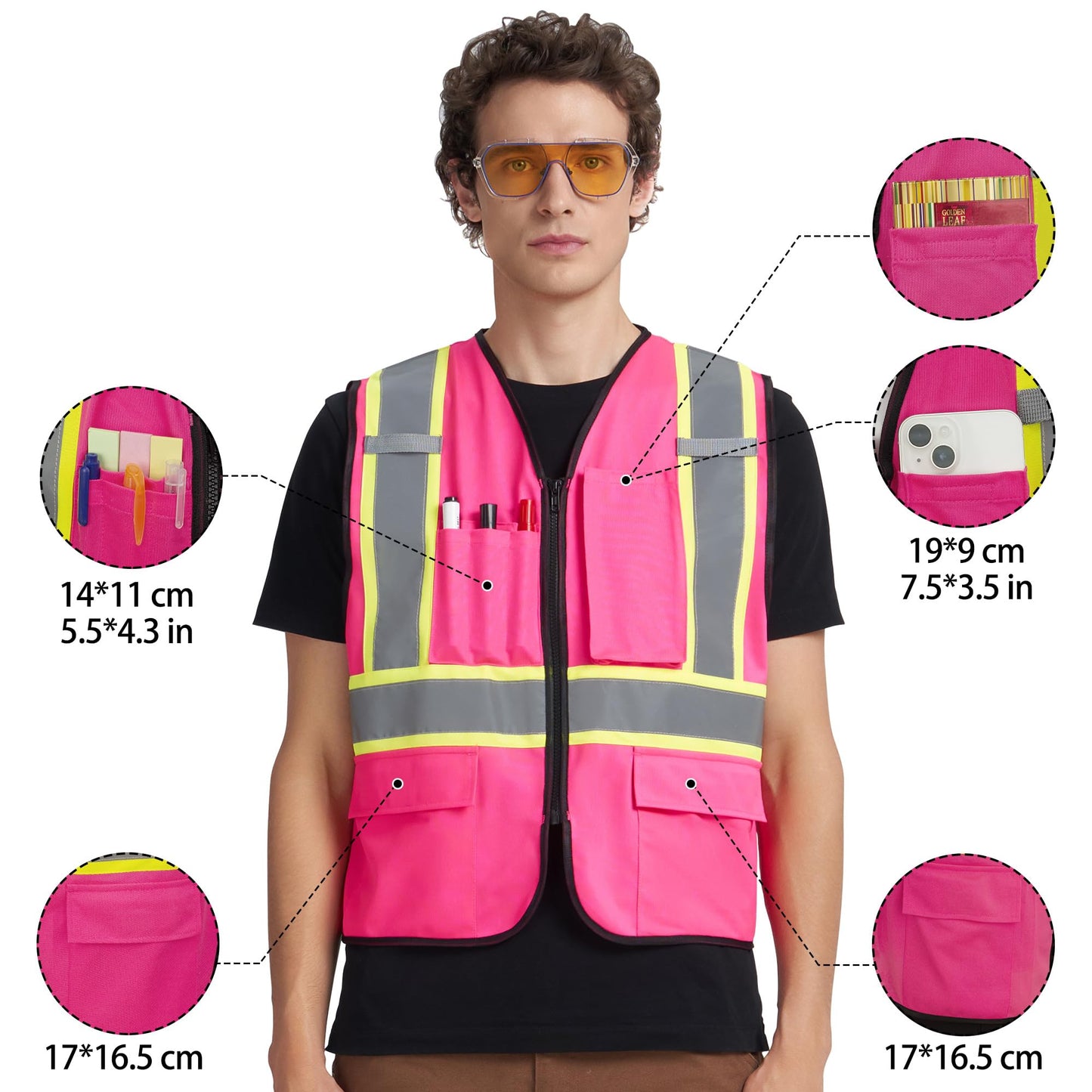 A-KSAFETY Pink Safety Vest for Women with Pockets