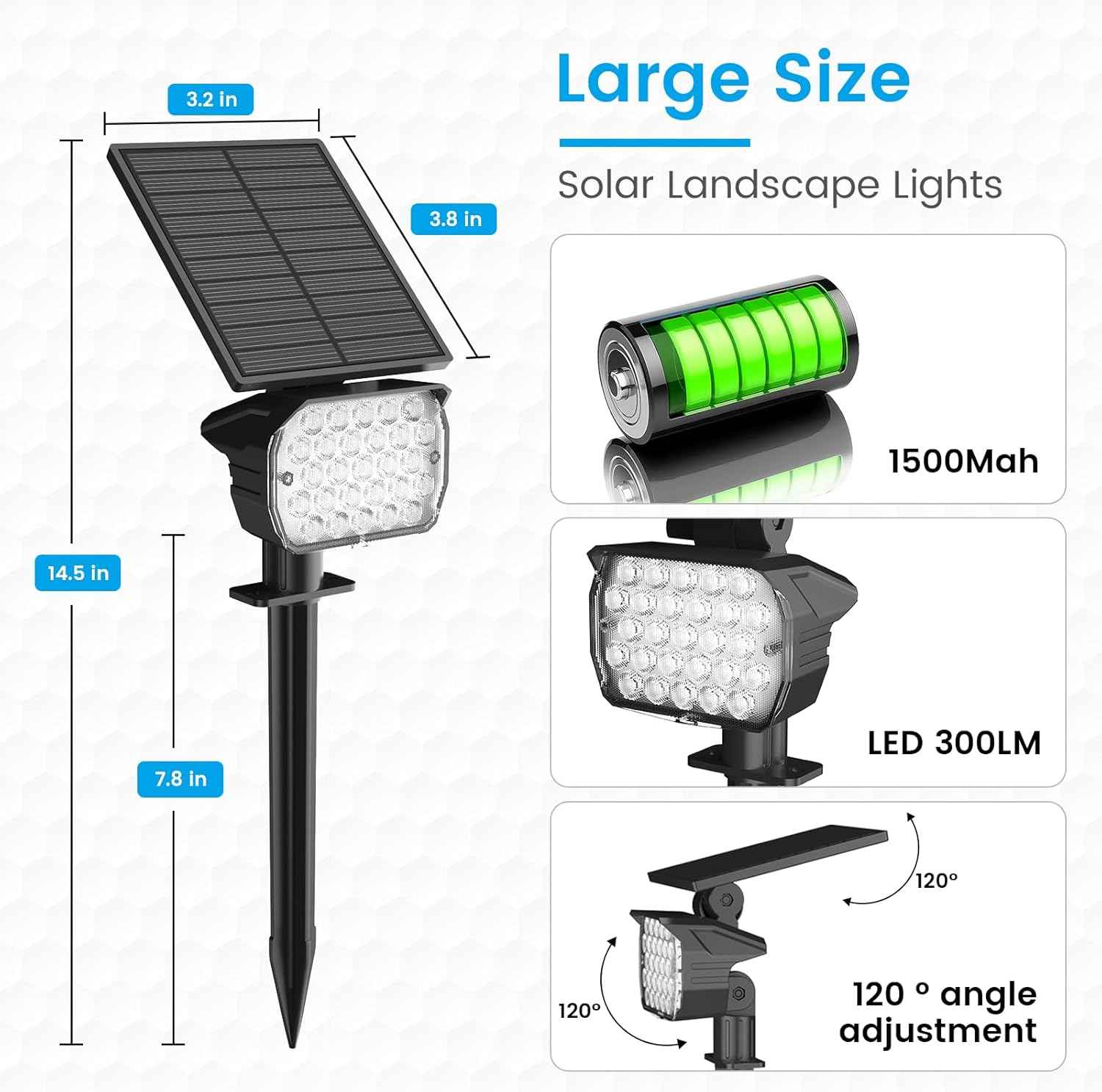 VOLISUN 8-Pack Solar Landscape Spotlights - IP67 Waterproof Uplights for Garden & Pathway, 27 LED Warm White, 3 Lighting Modes