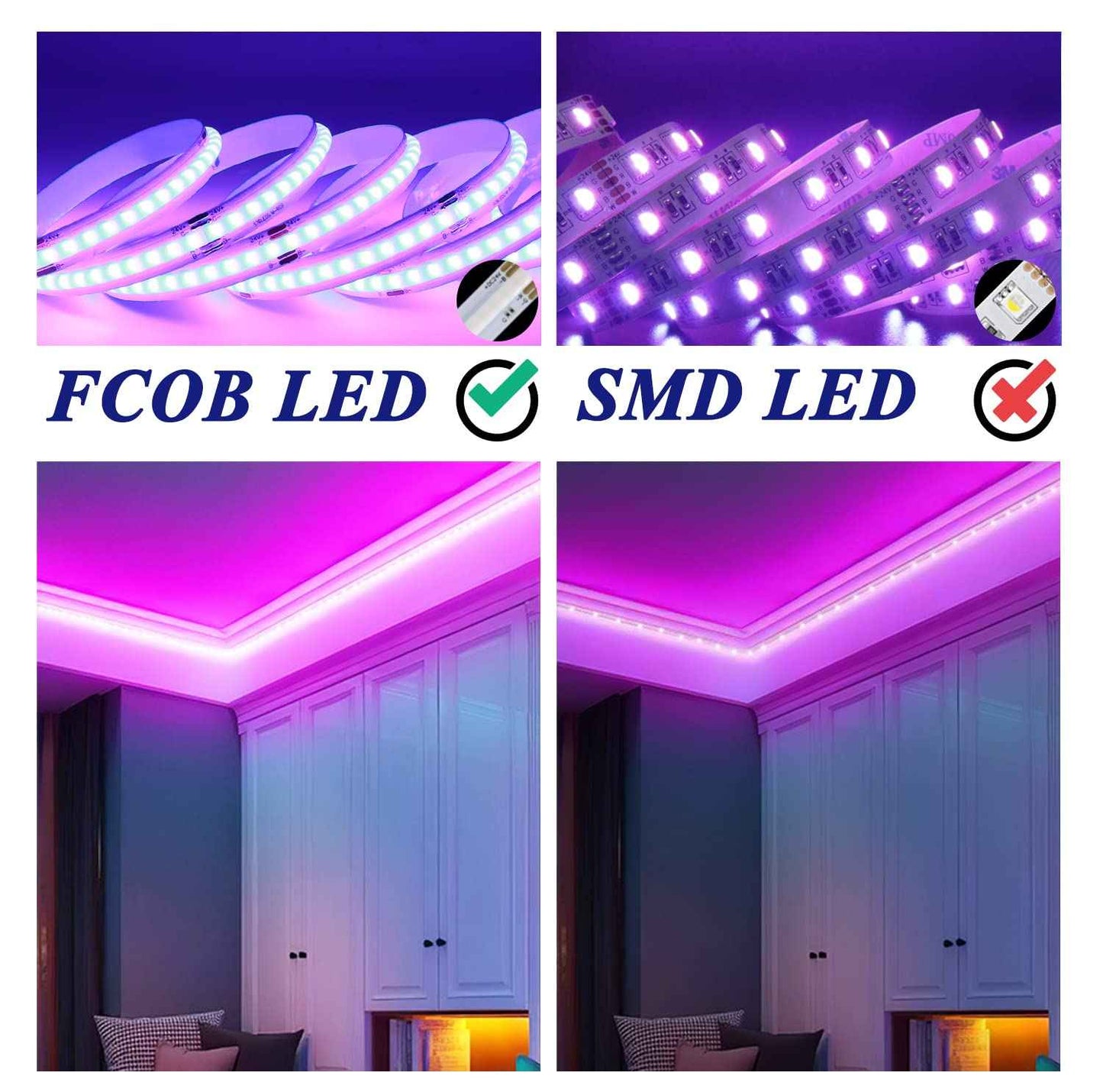 Lam(MS)pen 12V COB LED Strip Light,16.4ft RGB Flexible Dimmable LED Light Strip,576 LEDs/M LED Light Fixtures for Bedroom Kitchen Cabinets Home Indoor(Only Strip)