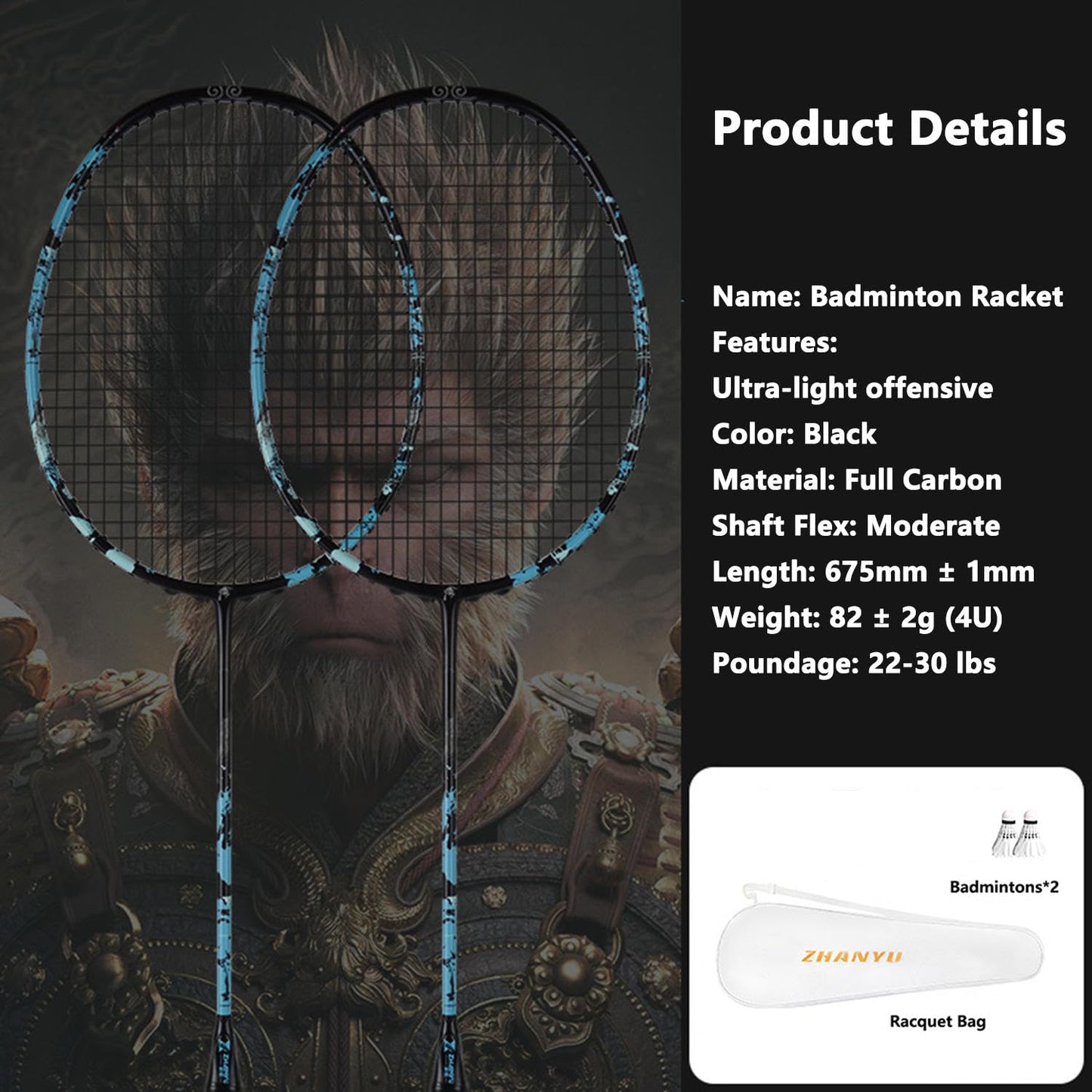 PFVMSQA Professional Badminton Racket,Full Carbon 4U Offensive 30 lbs Badminton Set,Outdoor Two-Player Sparring,with 2 Shuttlecocks and 1 Carrying Bag,for Backyard Gym Beach Outdoor Games
