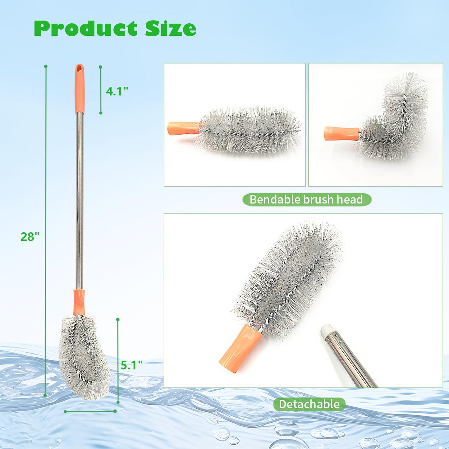 2-Pack Bucket Brush, Bottle Brush for Cleaning Extra Long Bottles, Gallon Jug Cleaner, Water Bottle Cleaner.