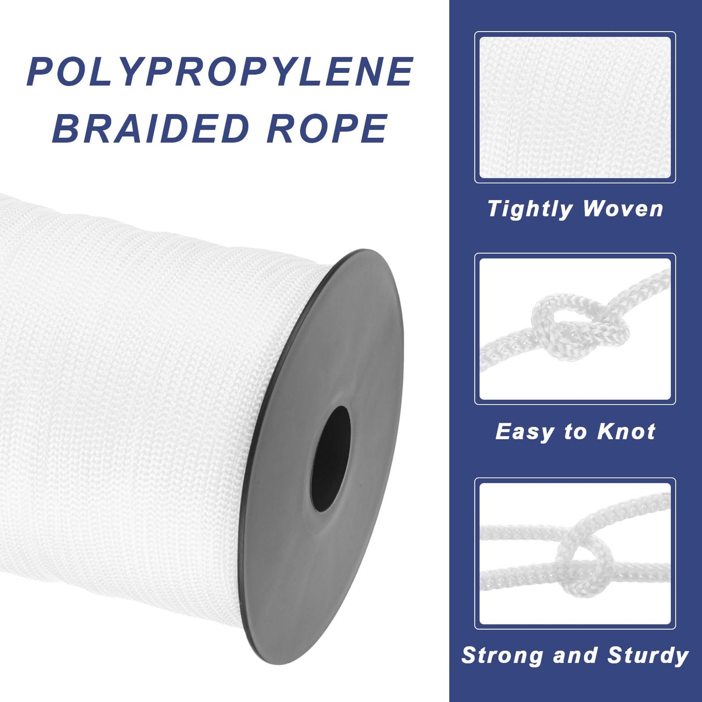 MECCANIXITY 1/8 Inch Polypropylene Rope Braided Ropes, 328ft Nylon Rope Hollow Utility Cord String for Clothesline, Camping, Hiking, Outdoor, White