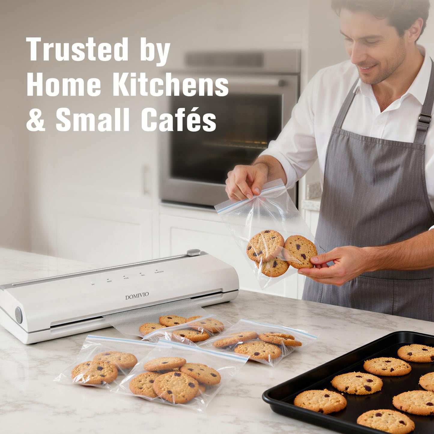 DOMIVIO 75Kpa Vacuum Sealer Machine for Food, 5-in-1 Food Saver with 20 BPA-Free Bags – Dry & Moist Modes, Compact Easy-to-Use Vacuum Sealer for Meal Prep (VS2093)