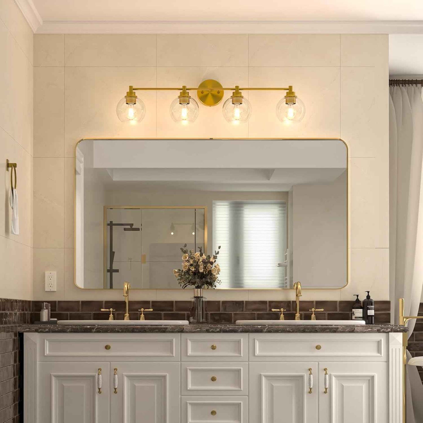 3-Light Vanity Bathroom Light Fixture with Globe Glass Shades - Brushed Nickel, ETL Certified