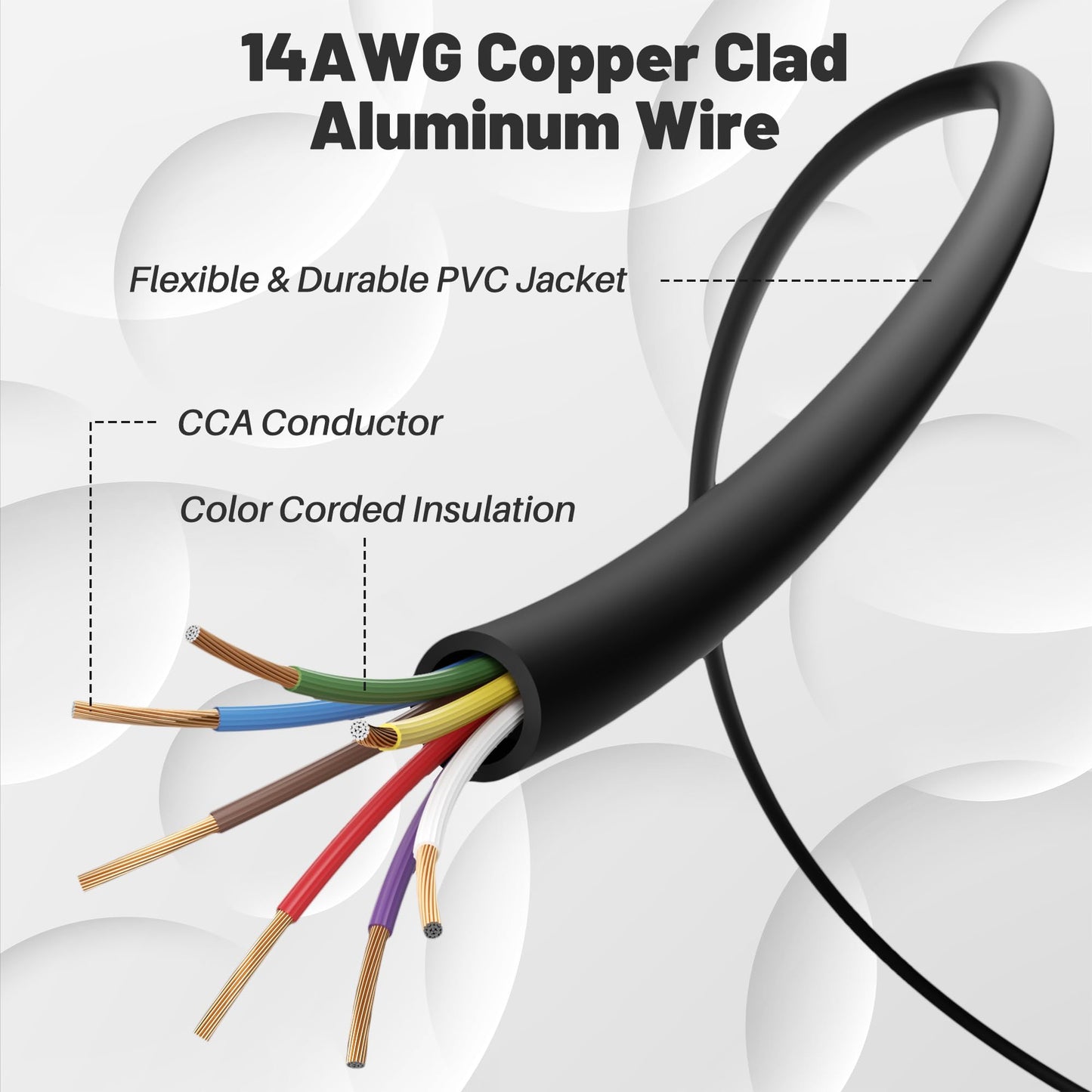 7 Way Trailer Wire 100FT, Heavy-Duty 14 Gauge Copper Clad Aluminum Cable, 14AWG 7 Pin Trailer Wiring with Color-Coded Jacket, Insulated Stranded Extension Cable for Utility Trailer, RV, Automotive