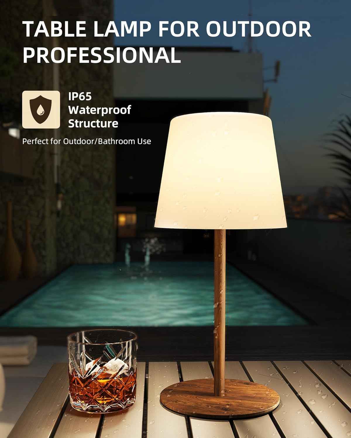 EZVALO Waterproof Cordless Table Lamp - Dimmable LED Night Light for Outdoor & Indoor Use