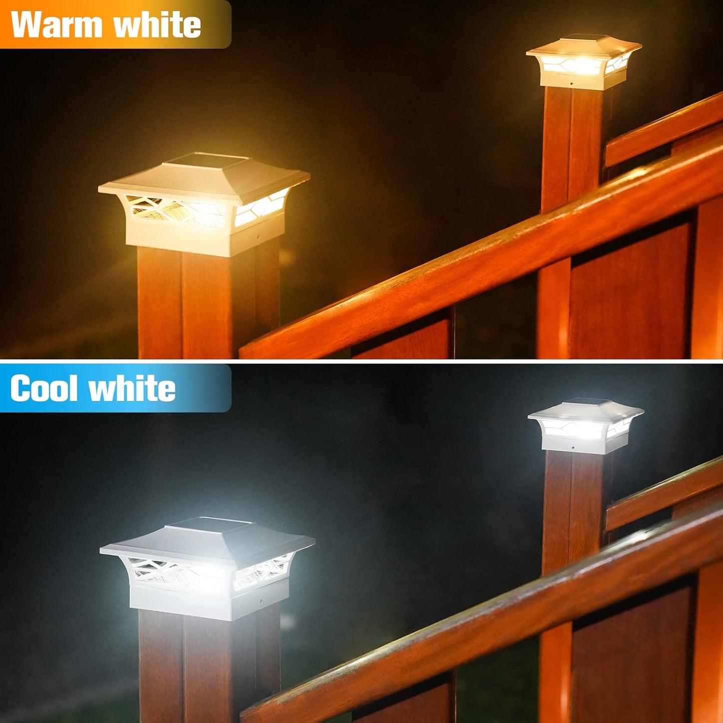 Solar Post Cap Lights 6-Pack - Waterproof LED Outdoor Lighting for 4x4 & 6x6 Decks, 2 Color Modes
