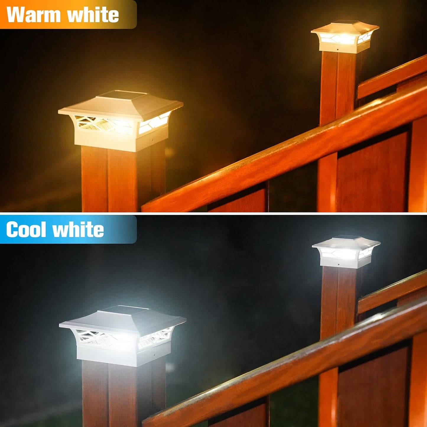 Solar Post Cap Lights 6-Pack - Waterproof LED Outdoor Lighting for 4x4 & 6x6 Decks, 2 Color Modes