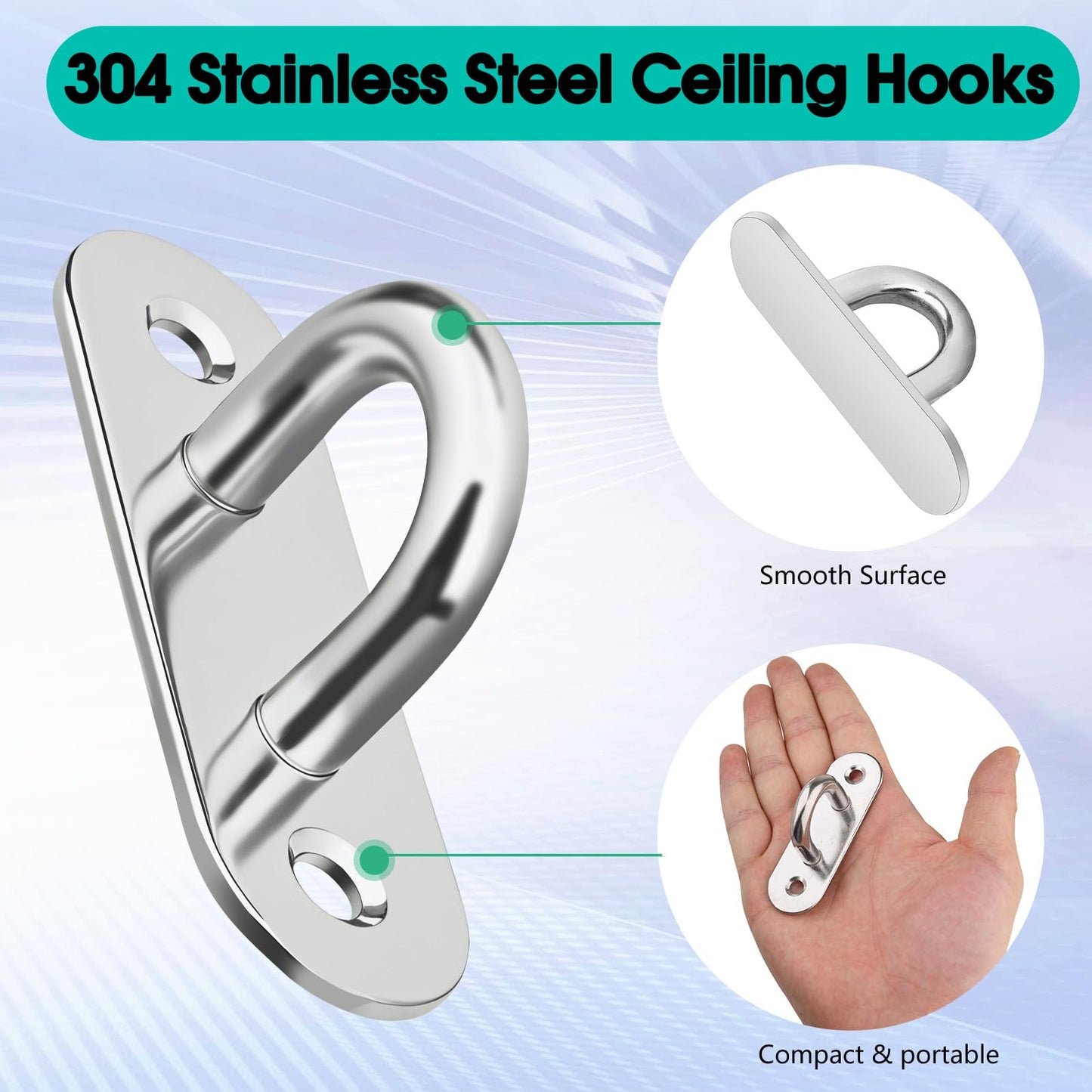 Baocuz 4 Pack 304 Stainless Steel Pad Eye Hooks, 3.1 Inch Ceiling Hooks for Hanging, Silver Hanging Hook with Screws