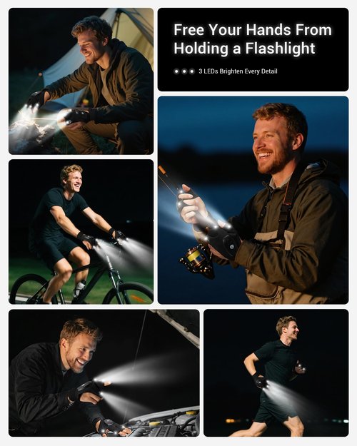 ThxToms Valentines Day Gifts for Him, Rechargeable Flashlight Gloves, Fathers Day Christmas Birthday Gifts for Men Boyfriend Husband Him, Cool Gadgets Tools Waterproof for Camping Fishing Repairing