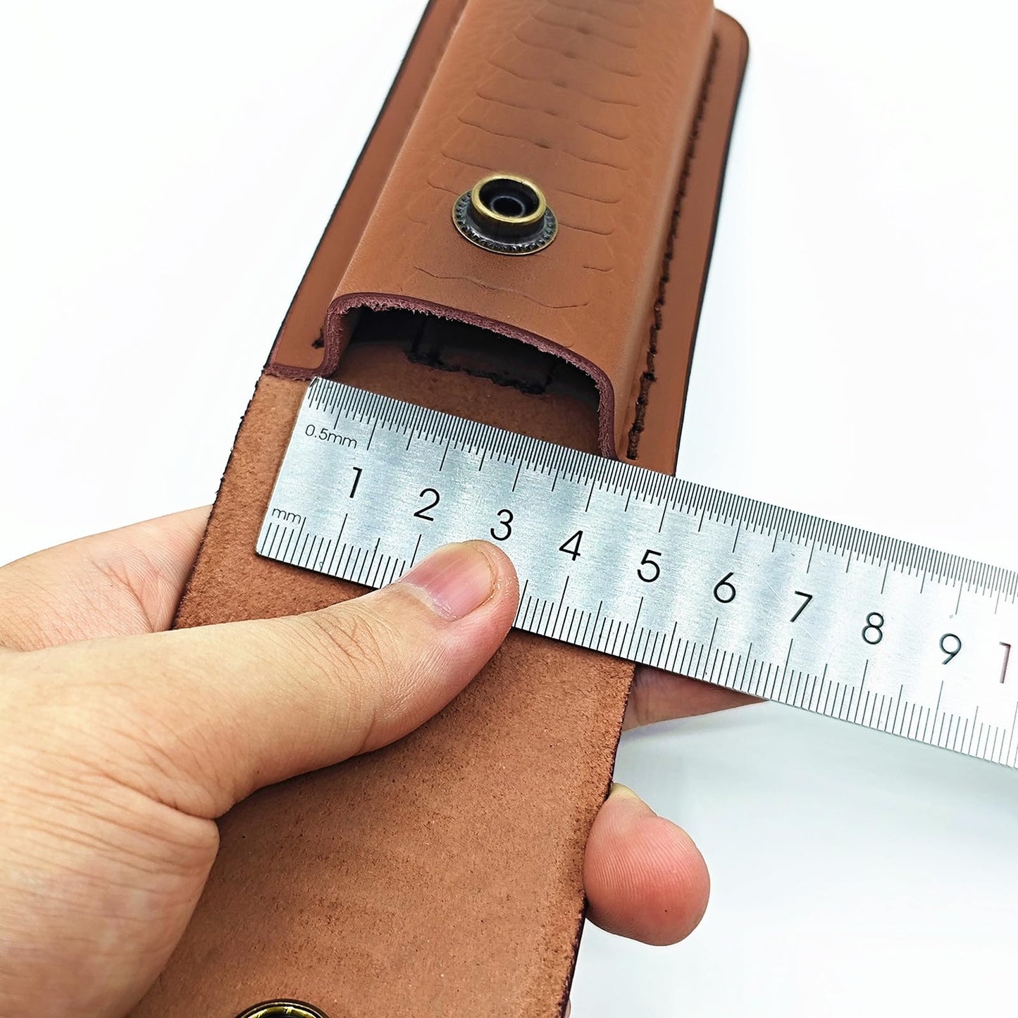 Cow Leather Knife Sheath for Folding Pocket Knife Fit for (LxW) 5.12x1.38" Belt Case Metal Snap Outdoor EDC Hunting Gift