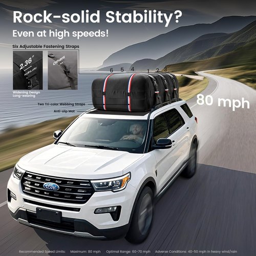 Kylinlucky Roof Cargo Bag 19 Cubic Feet – IPX6 Waterproof, 1200D Triple-Layer, Universal Fit for Cars & SUVs (No Rack Needed), with 6 Hooks, Anti-Slip Mat & Storage Bag