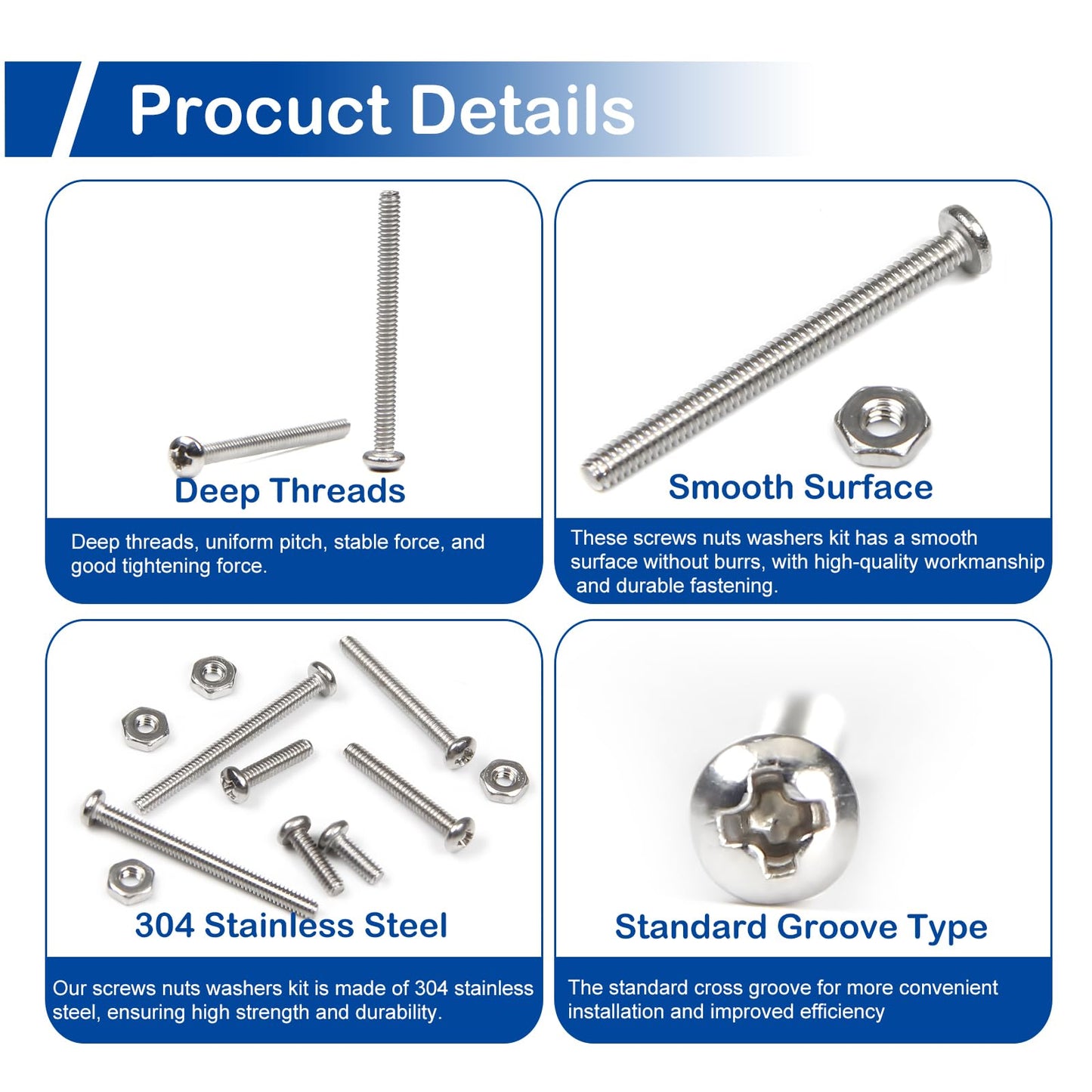350Pcs #2-56 Phillips Pan Head Machine Screws Assortment Kit 304 Stainless Steel Assorted Nuts and Bolts Fully Machine Thread(#2-56x5/32, 3/16", 1/4", 5/16", 3/8", 1/2", 5/8", 3/4", 1")