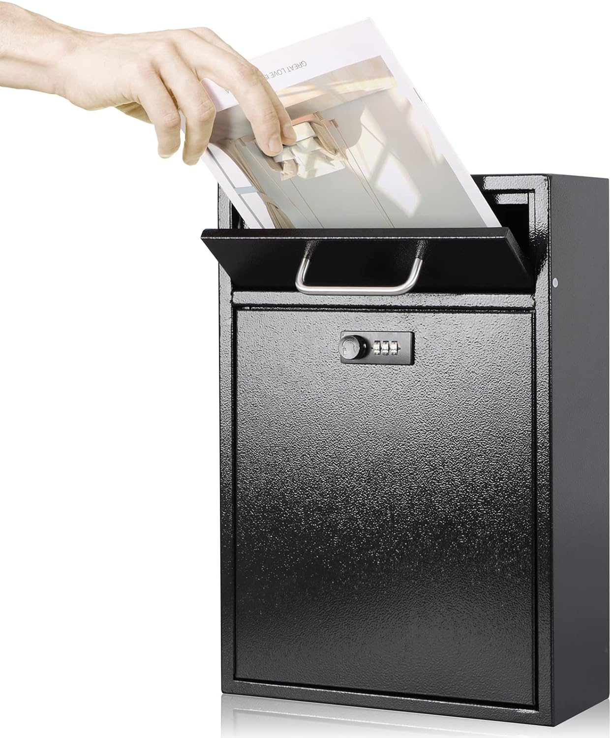 Secure Wall-Mount Mailbox with Lock | KYODOLED Large Steel Drop Box, Black, 16.2H x 11.22L x 4.72W