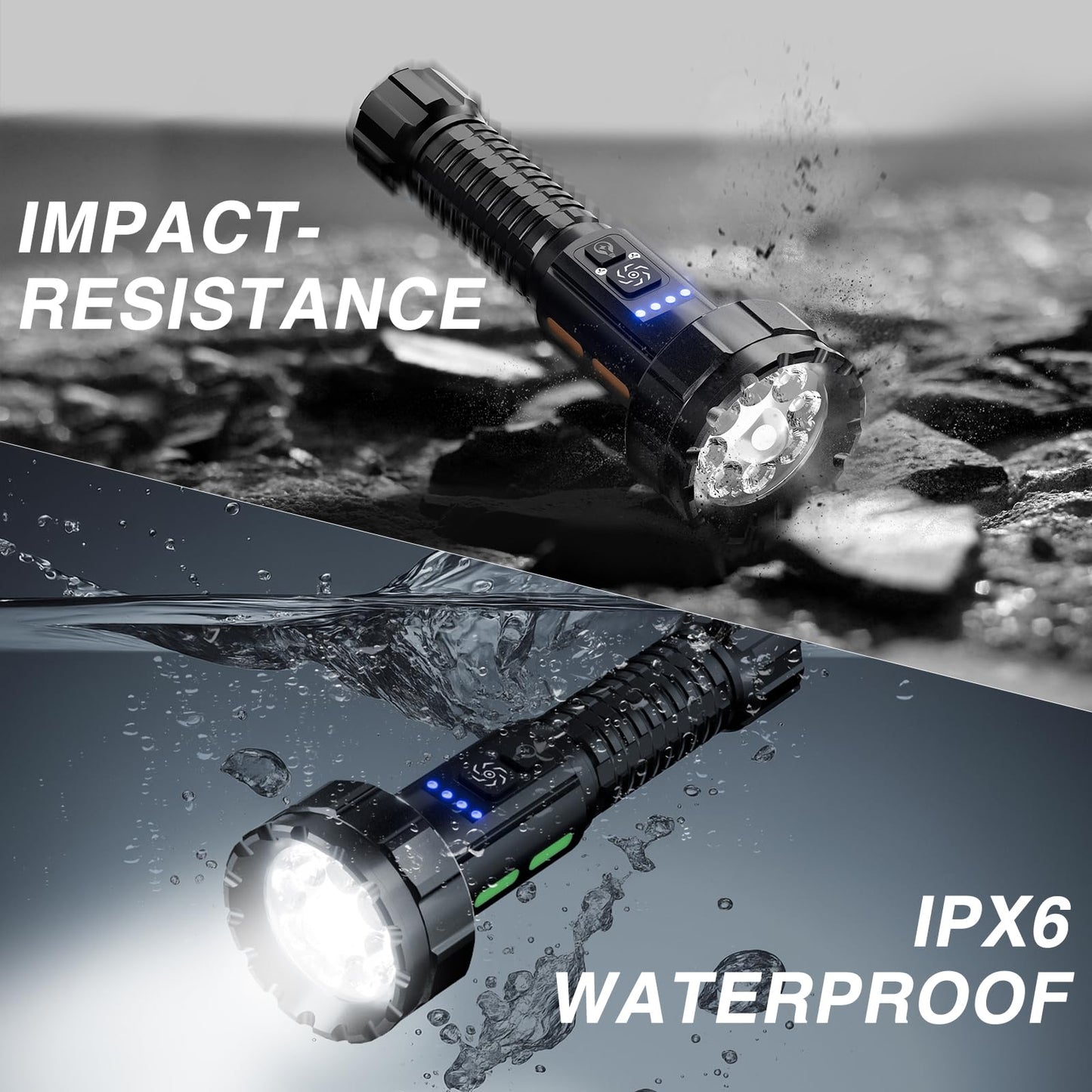 Flashlight High Lumen Rechargeable, Super Bright LED Tactical Flashlights with COB Camping Light, 11 Modes Waterproof Bidirectional Lighting Powerful Flash Light for Emergency Home Hiking (11 Modes)