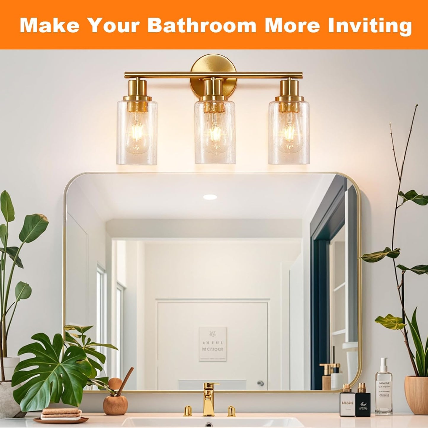 Modern Black 3-Light Bathroom Vanity Light Fixture with Clear Glass Shades - 2 Pack