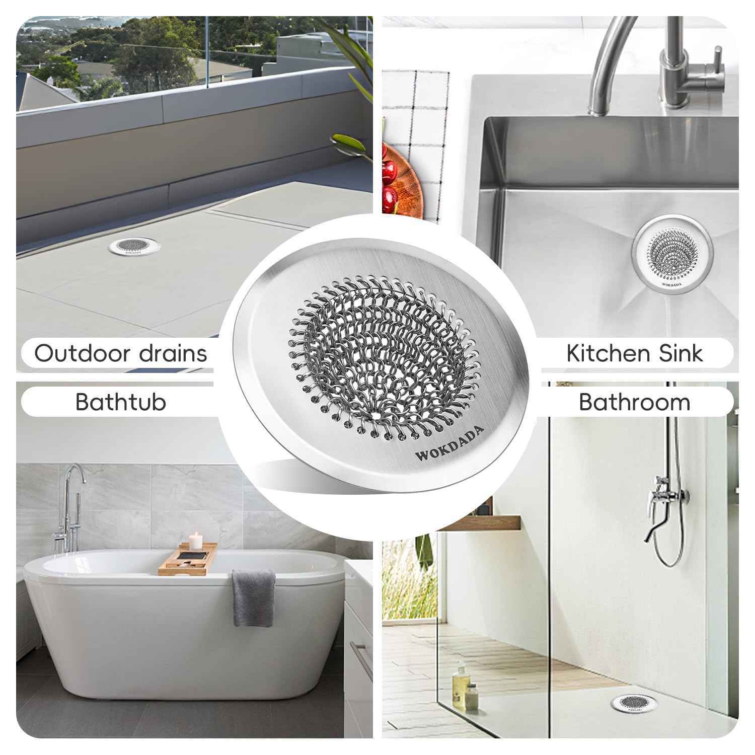 2 Pack Wokdada Bathtub Drain Hair Catcher, Wokdada Fast Drainage Shower Drain Hair Catcher, Reversible 304 Stainless Steel Drain Protector for Pop-Up and Regular Drains of Bathroom(Patented Product)
