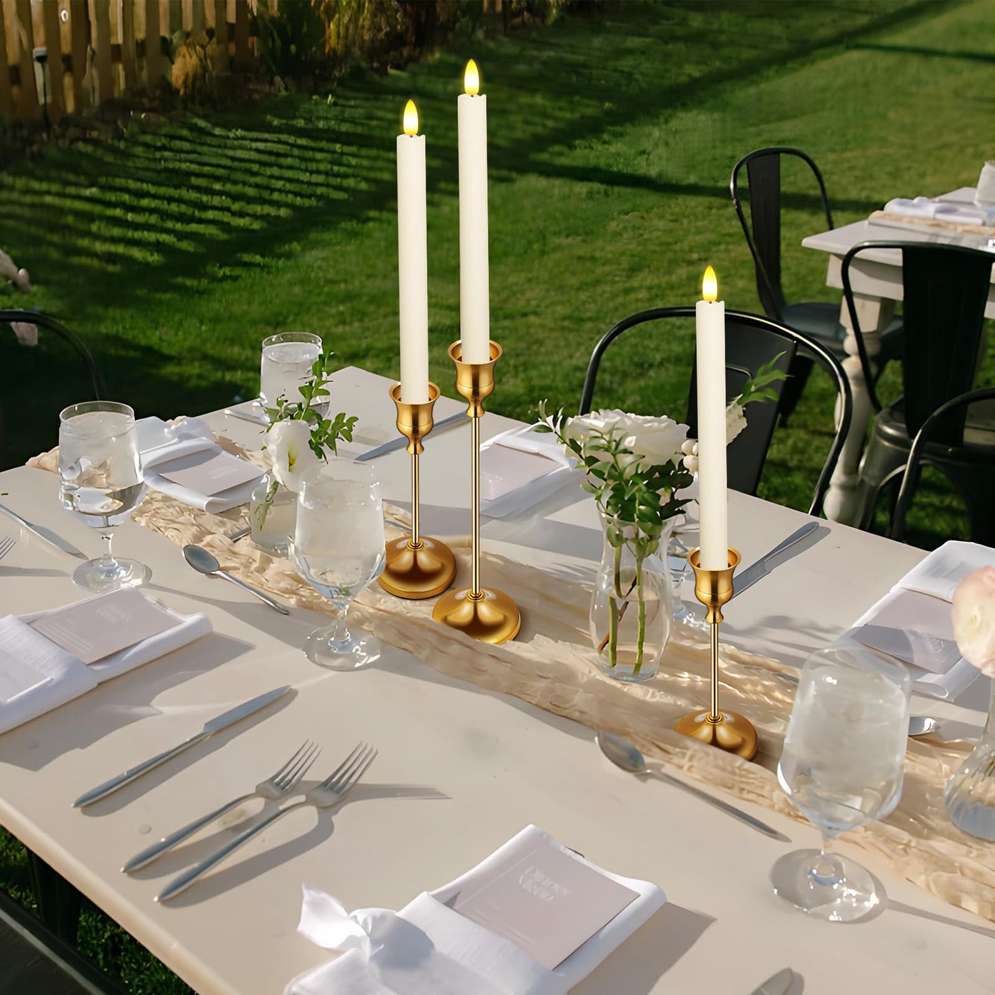 Upgraded Real Wax LED Flameless Taper Candles with Remote, KSWING 2 PCS Ivory Candlesticks Battery Operated 3D Flickering - 9.6" Long Realistic Fake Candle Sticks for Home/Wedding/Fireplace Xmas Decor