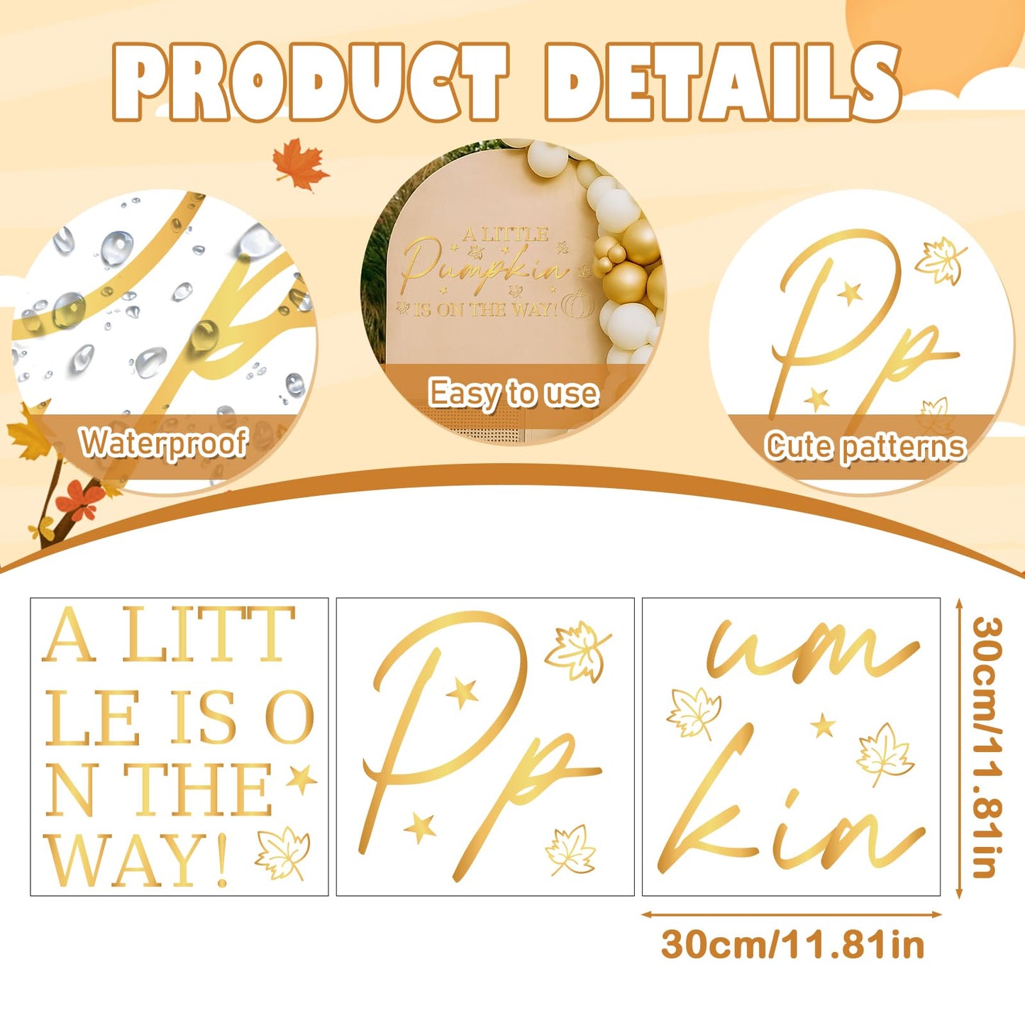 Aposwow Pumpkin Baby Shower Decorations - A Little Pumpkin is on The Way Sign Decal, Wall Stickers for Balloon Arch Backdrop Decor, Fall Gender Reveal Party Decorations