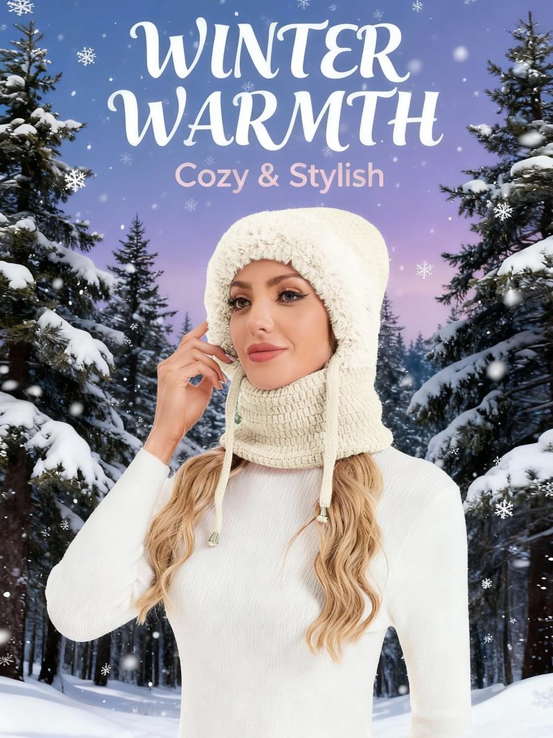 Sumolux 3 in 1 Beanie Hat for Women with Fleece Lined Scarf and Mask Outdoors Windproof Knitted Ski Mask Set