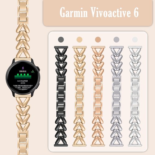 VanHooc Metal Watch Bands Compatible with Garmin Forerunner 570 42mm/Vivoactive 6/5/3/Venu Sq 2/Forerunner 165, 20mm Elegant Slim Metal Chain Bracelet Replacement Strap for Women Gold