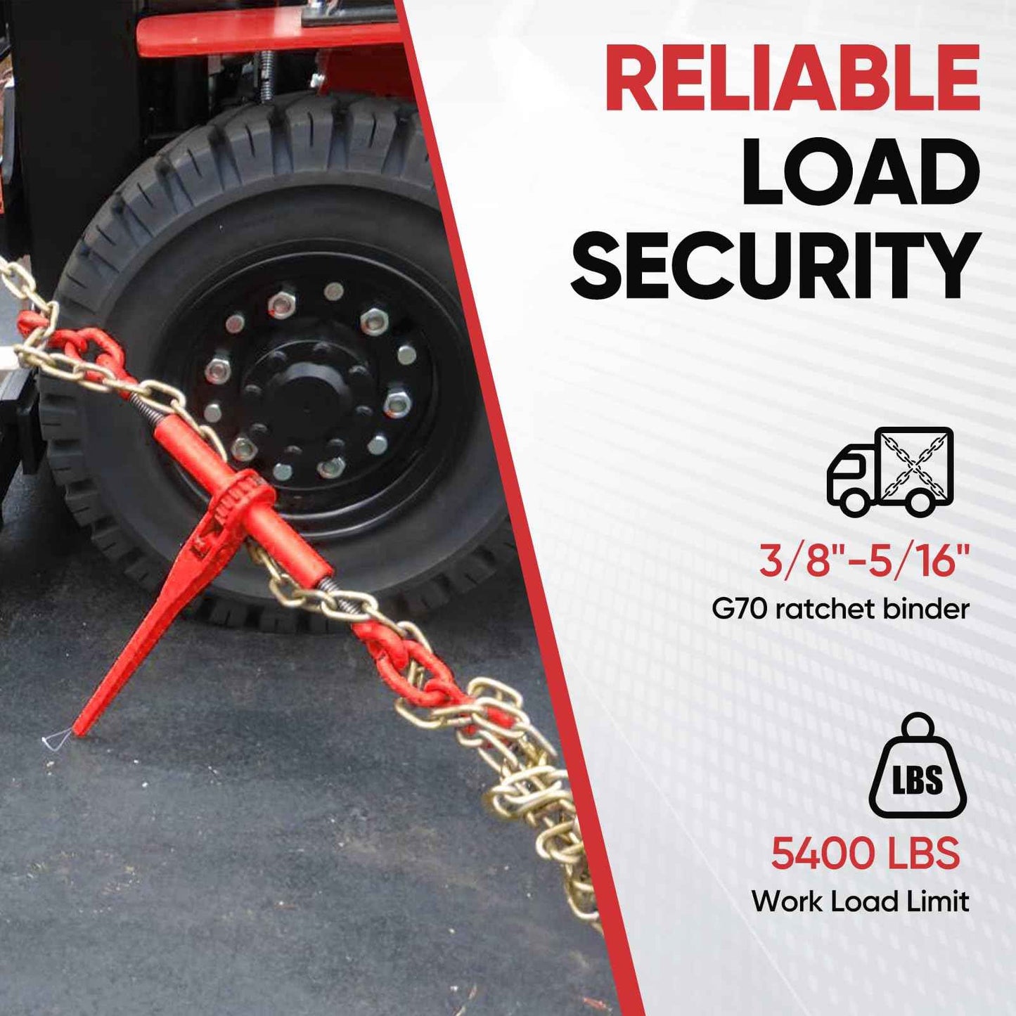 Dollate 2Pack 3/8" to 5/16" Ratchet Chain Load Binder with 5/16"x10FT G80 Heavy Duty Chain, Chain Binder with 5400 Lbs WLL and Chain with 4900 Lbs WLL, Chain Binder and Transport Chain for Tie Down