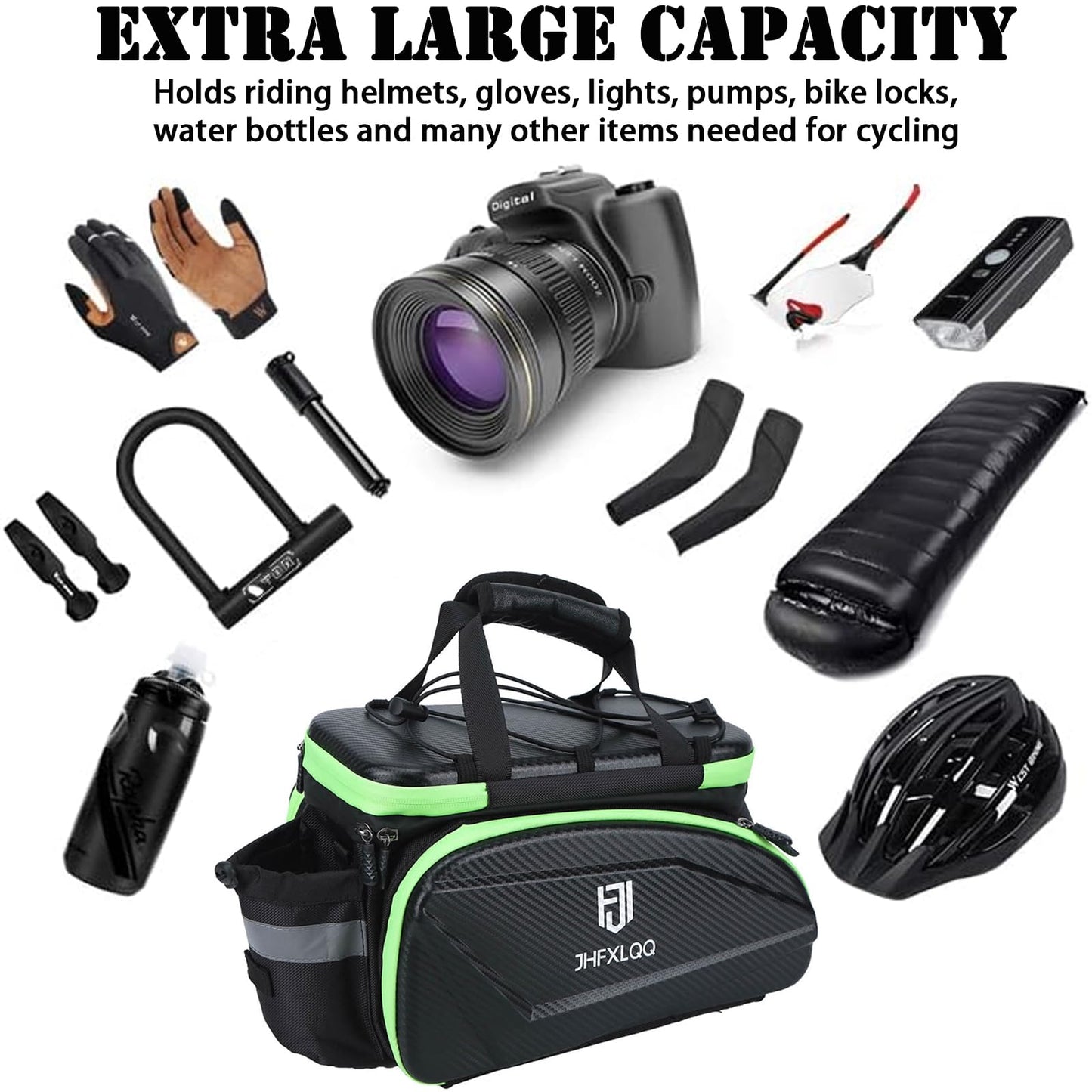 Bike Bag for Bicycle Rear Rack: 17L (Expandable to 35L) Large Capacity Hard Shell Electric Bike Trunk Saddle Bag Waterproof Leather Carbon Fiber Style - Panniers Bike Bags for Ebike and Bicycle