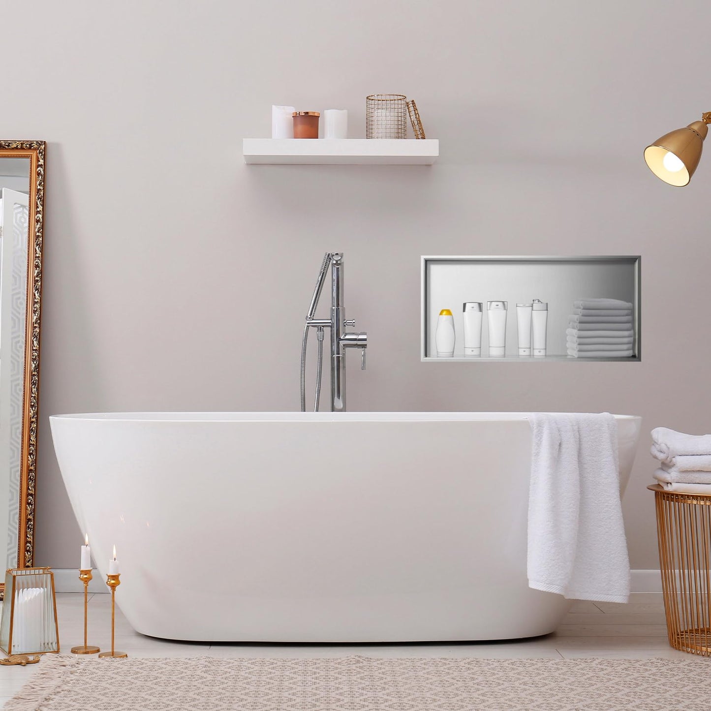 SaniteModar Shower Niche, Stainless Steel Shower Niche 12" X 24" No Tile Needed, Recessed for Bathroom Storage, Brushed Silver (Brushed Silver, 12x24)