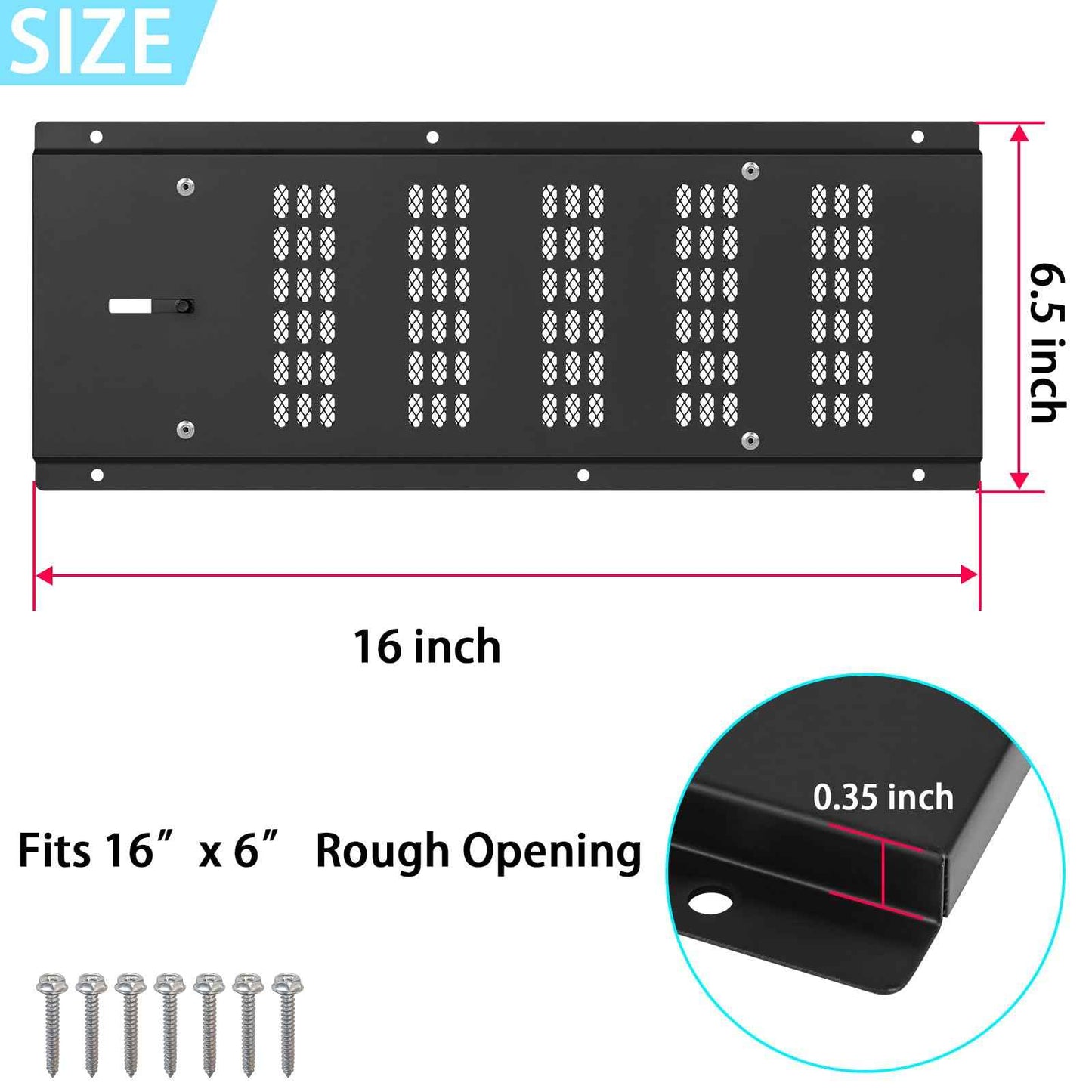 Crawl Space Vent Cover,Foundation Vent Cover for Crawl Space Garage Attic Home Improvement,16"x6.5" Outdoor Foundation Air Wall Vent with Damper&Screen to Reduce Moisture,Black,1PCS