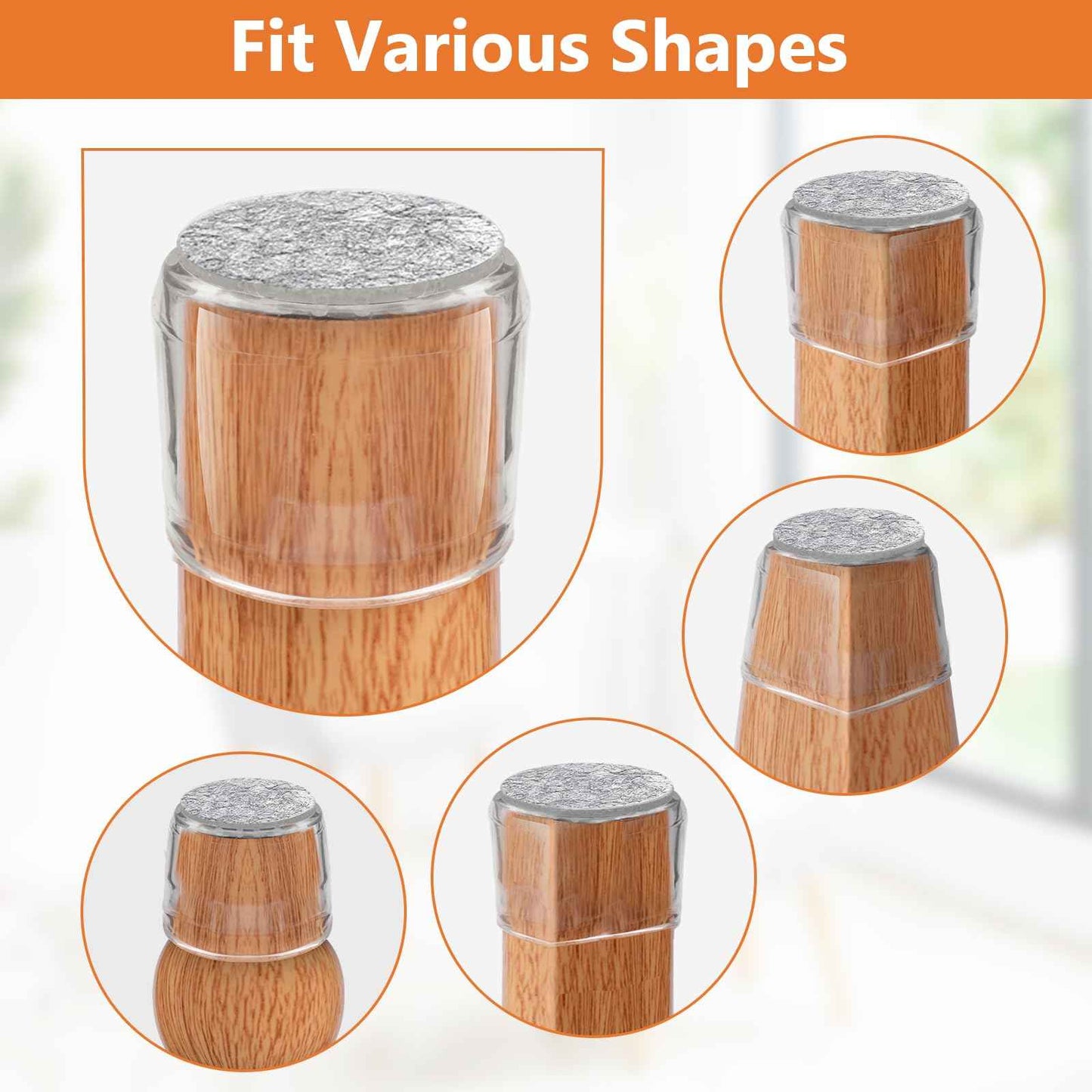 BAIPOK 36Pcs Round Chair Leg Floor Protectors with Felt Bottom, Silicone Chair Leg Covers Caps for Hardwood Floors, Dining Room Bar stools Leg Protectors, Reduce Noise & No Scratch, Clear, Small