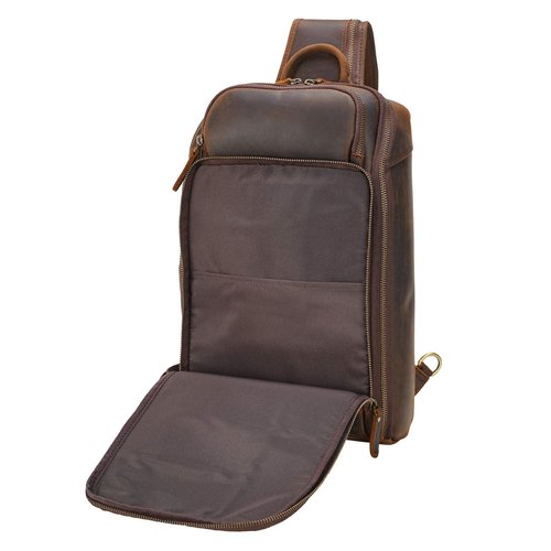 Polare Modern Style Sling Shoulder Bag Men’s Travel/Hiking Daypack with Full Grain Italian Leather and YKK Zippers