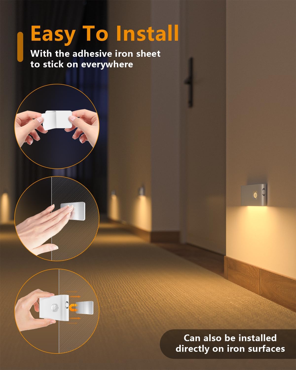 Rechargeable Motion Sensor Night Light - Wireless Battery-Powered LED for Hallway, Stairway & Bathroom - 6 Pack