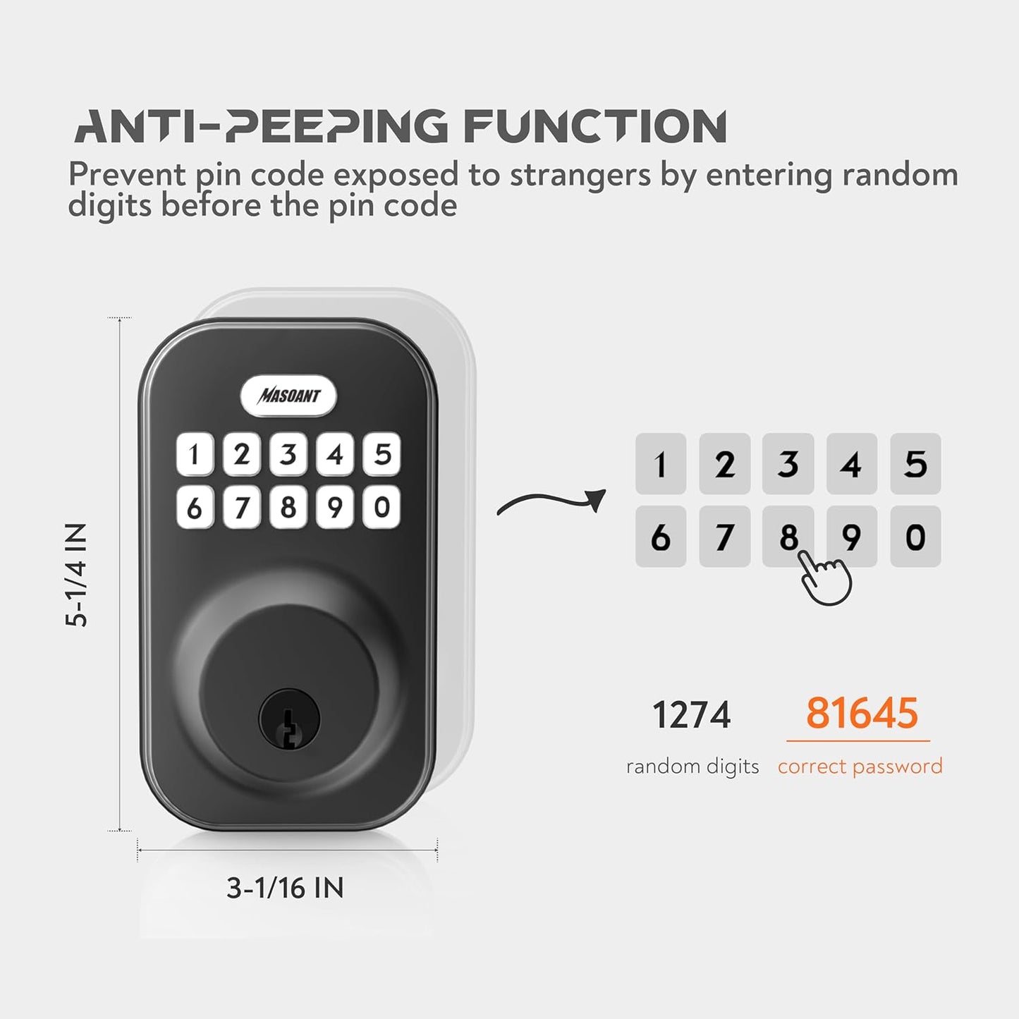 Brushed Nickel Keypad Deadbolt Lock - Electronic Keyless Front Door Auto Lock with Anti-Peeping Code