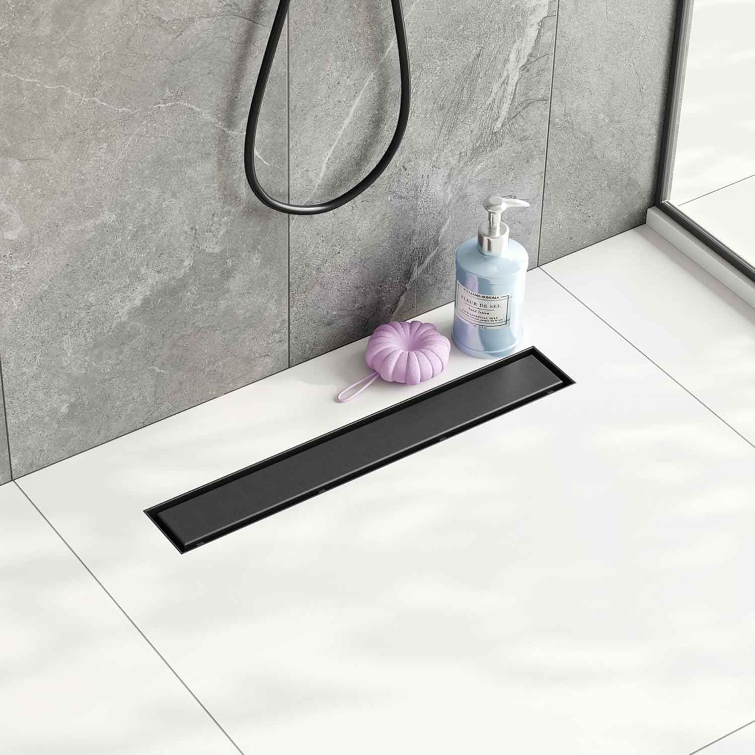 Neodrain 18-Inch Gold Linear Shower Drain - Brushed Brass, Tile Insert Cover & Hair Strainer