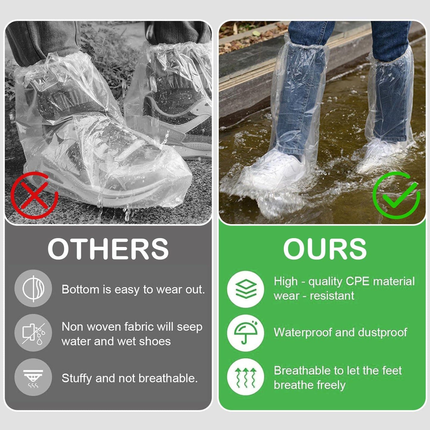 PASDUCHAS 12 Pair Shoe Covers for Rain, Disposable Non Slip & Thickened Shoes Ponchos