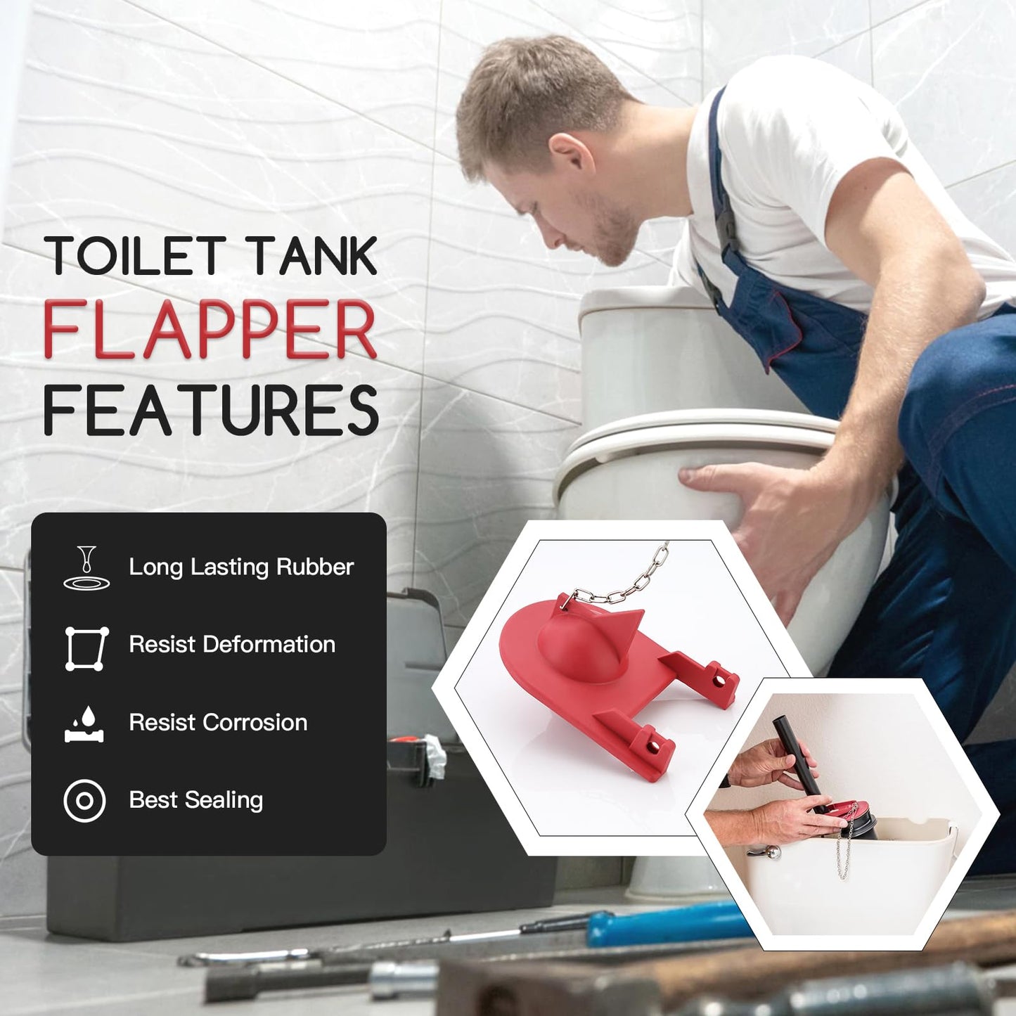 2 inch Toilet Flapper for Kohler GP1078440 Toilet Flapper, Flexible Rubber Toilet Plug Flapper, Toilet Tank Flapper Replacement, Red